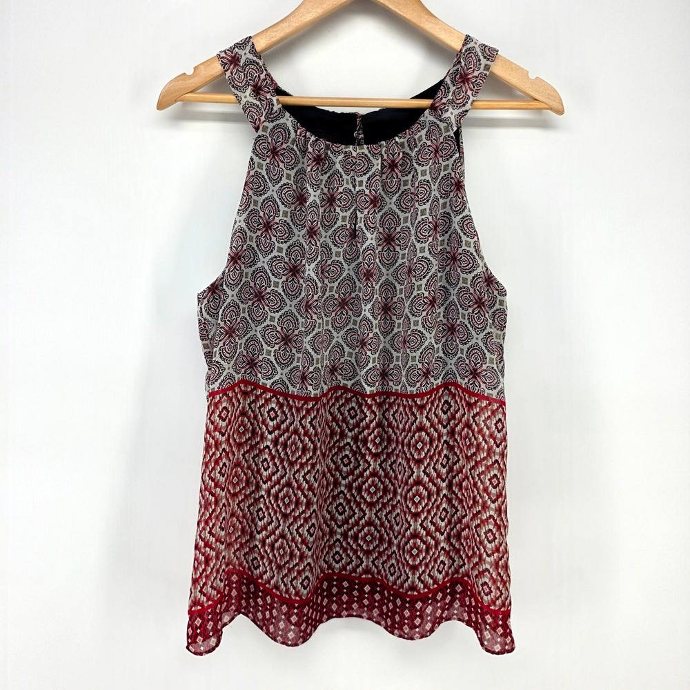 AB Studio Blouse Womens Large Red White Black Geometric Tiered Halter Tank Top
